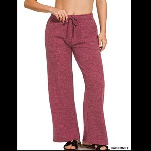 NIP Zenana Ribbed Lounge Pants - Cabernet